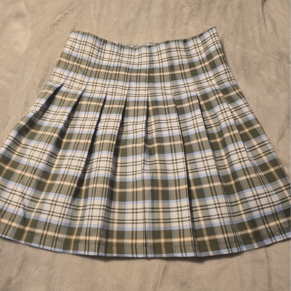 Y2k Plaid Mini Skirt Blue Green Pleated Schoolgirl Preppy Academia Clueless